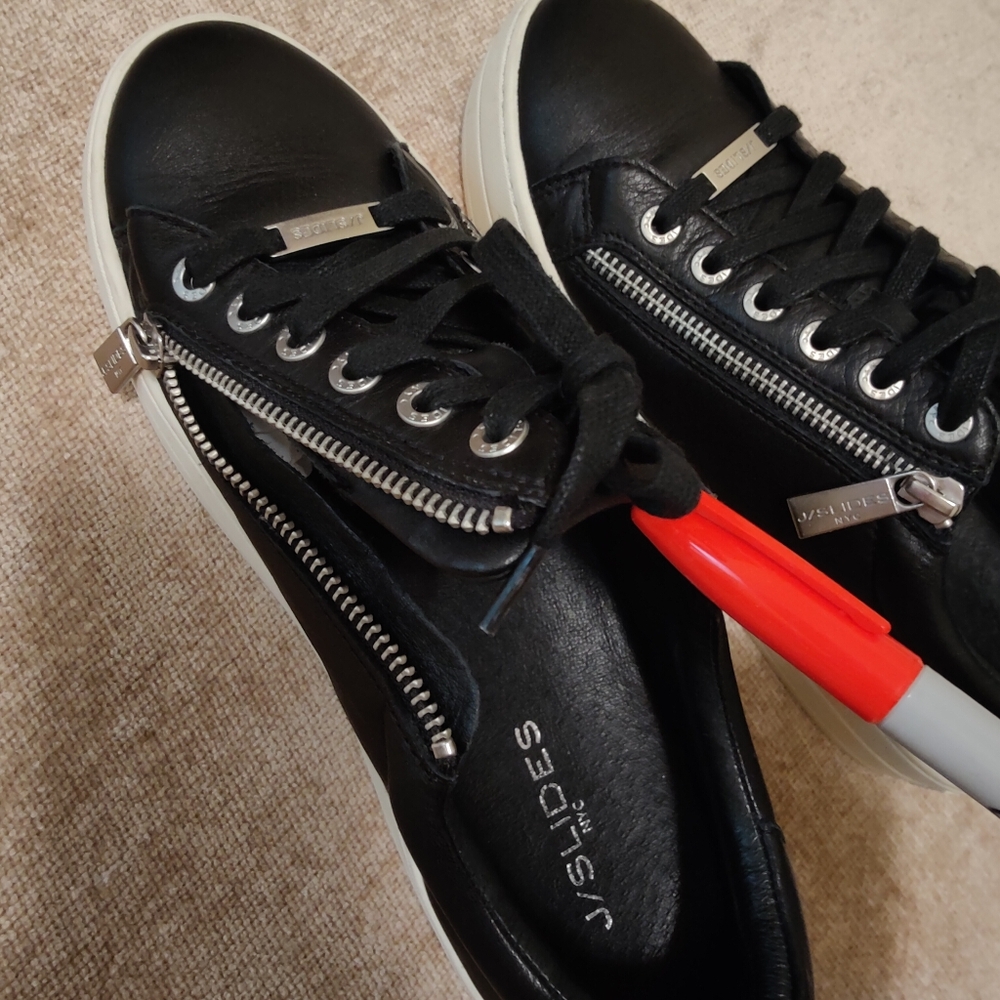 j/slides Harling Black Leather Hilton platform women's sneakers, Size 8 - Picture 6 of 16